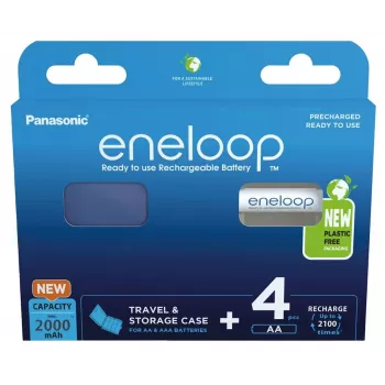 Uzlādējamās baterijas PANASONIC ENELOOP AA 2000 mAh 4 gab. + maciņš (BK-3MCDE/4CP+CASE)