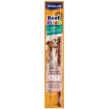 Vitakraft Beef Stick Hipoaģenērisks suņu cienasts — tītars ar strausu, 12 g, viens paciņa, pieaugušiem suņiem, bez lipekļa un sojas