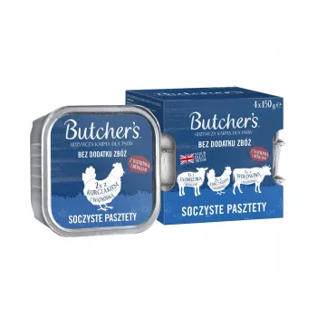 BUTCHER'S Oriģināls Mix Juicy pastētes - mitrā suņu barība - 4 x 150g