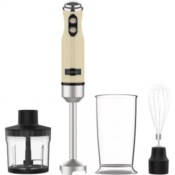 Rokas blenderis CECOTEC Power Mixer Retrodzeltena 1200MAX Cream&Crush, 1200 W, vairāki ātrumi, mīklas āķi un putotāji