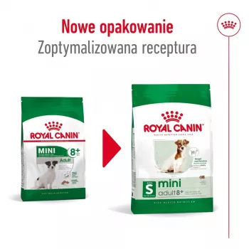 Sausā suņu barība Royal Canin Mini Adult 8+ 2 kg — mazas šķirnes 5–10 kg, mājputnu gaļa, svara kontroles formula