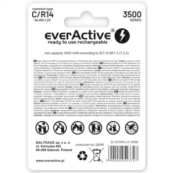 Uzlādējamās baterijas everActive R14/C Ni-MH 3500 mAh, gatavas lietošanai