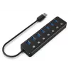 USB centrmezgls Gembird UHB-U3P7P-01, 7 portu USB 3.2 Gen 1 (Type-A), 0,24 m kabelis, melns