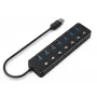 USB centrmezgls Gembird UHB-U3P7P-01, 7 portu USB 3.2 Gen 1 (Type-A), 0,24 m kabelis, melns