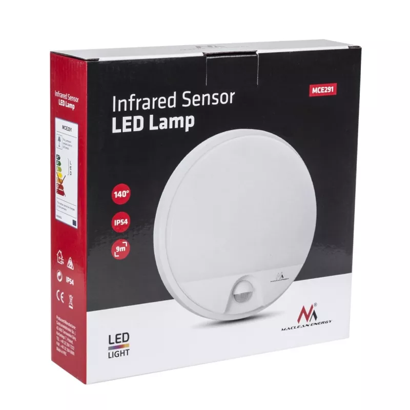 LED lampa MACLEAN MCE291W ar IR kustības sensoru, 10W, 3000K