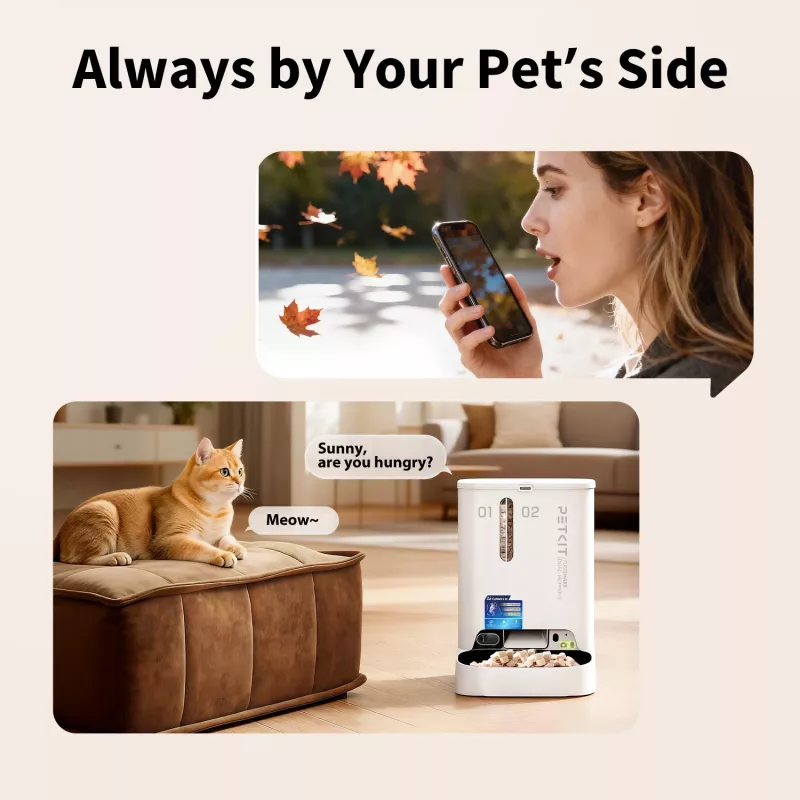 Automātiskā mājdzīvnieku barotava PETKIT YumShare Dual-hopper 2 ar kameru, 5 L ietilpība, ABS un 304 nerūsējošais tērauds, balta