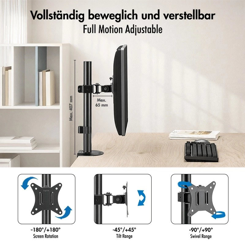 Monitora stiprinājums 17-32, maks. 9 kg, melns