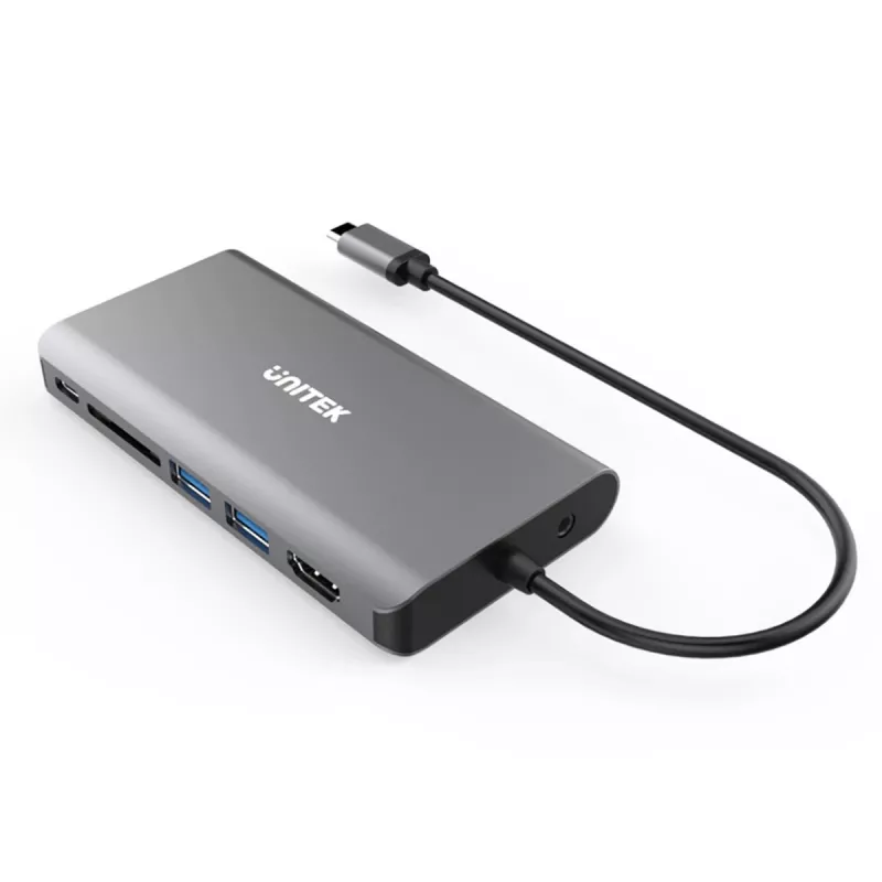UNITEK uHUB O8+ Vadu USB 3.2 Gen 1 Type-C pelēks 100W Power Delivery