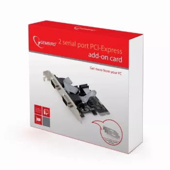 Iekšējais seriālais adapteris GEMBIRD SPC-22 PCIe RS-232 Low-profile, WCH382, 16000 Kbit/s, 67×120×20 mm, melns
