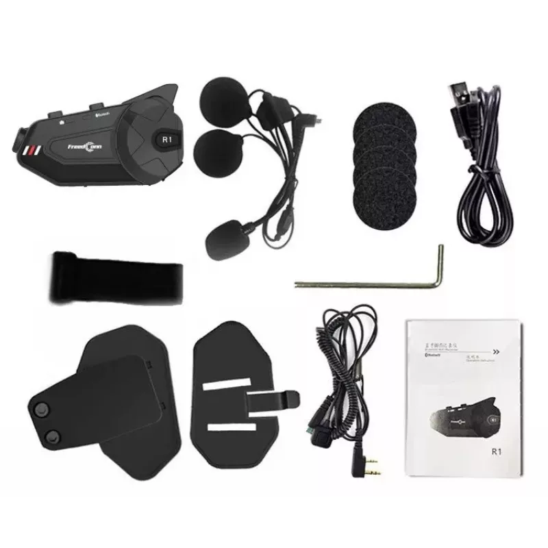 Headset FreedConn R1 PLUS E motociklu Bluetooth domofons, Bluetooth 5.0+EDR, diapazons 1000 m, IP65, FM, 1080p video, 30 h sarunu laiks