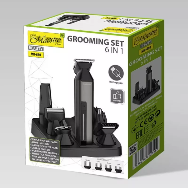 Matu griešanas komplekts Maestro MR-660 6-in-1 USB uzlādējams regulējami asmeņi