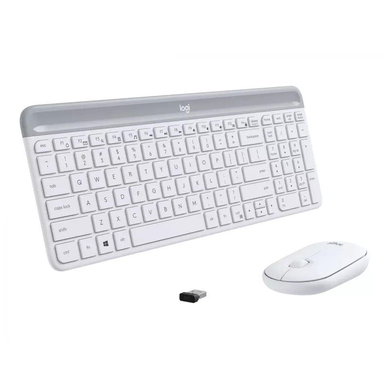 Logitech Slim Wireless Combo MK470 - Tastatūras un peles komplekts - Bezvadu - 2,4 GHz - Spāņu - Baltā krāsā (920-009199)