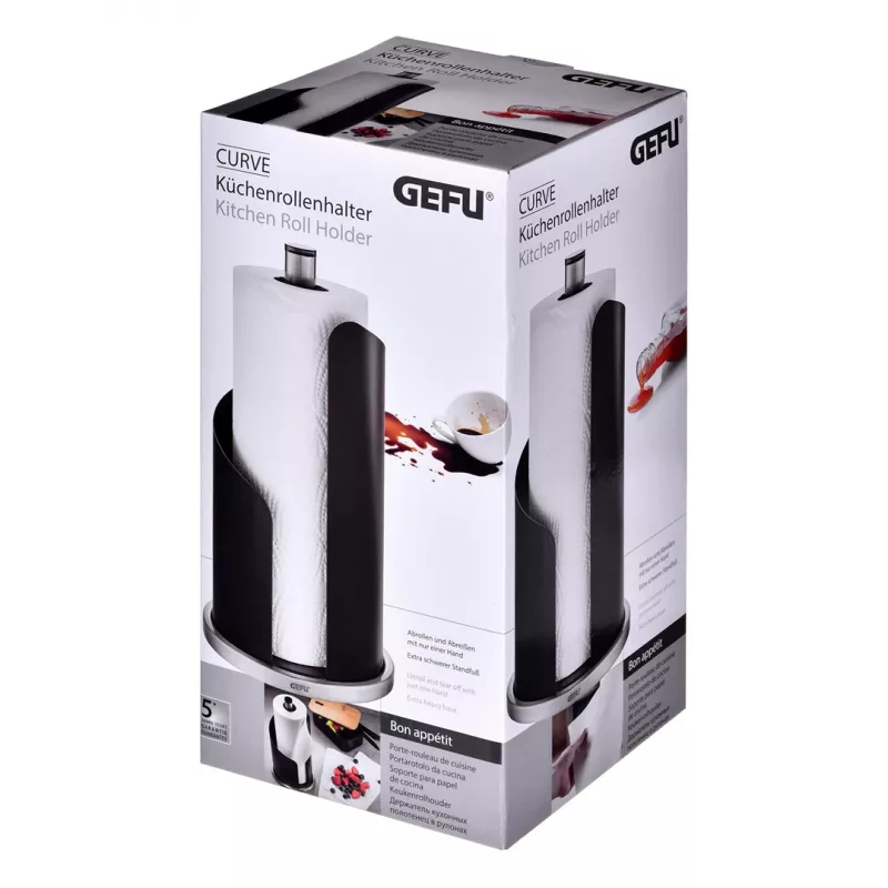 Papīra dvieļu statīvs GEFU CURVE G-15703 — brīvi stāvošs virtuves papīra ruļļu turētājs