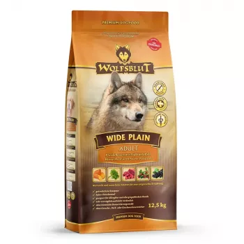 Sausā barība suņiem Wolfsblut Wide Plain Horse 12,5 kg — viena dzīvnieku olbaltumviela, hipoalerģiska, pieaugušiem suņiem, bez glutēna