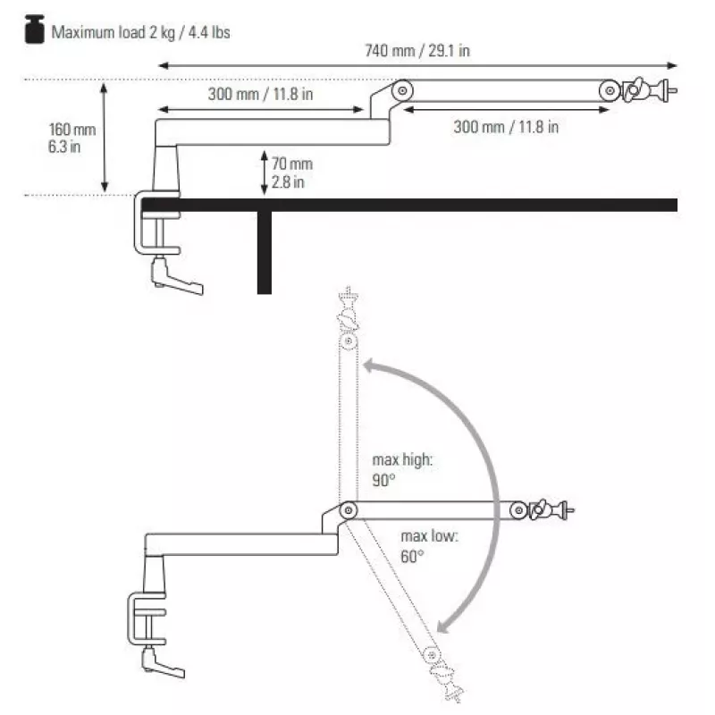 Mikrofona statīva svira Elgato Wave Mic Arm Low Profile — regulējama zema profila izlice studijai un straumēšanai