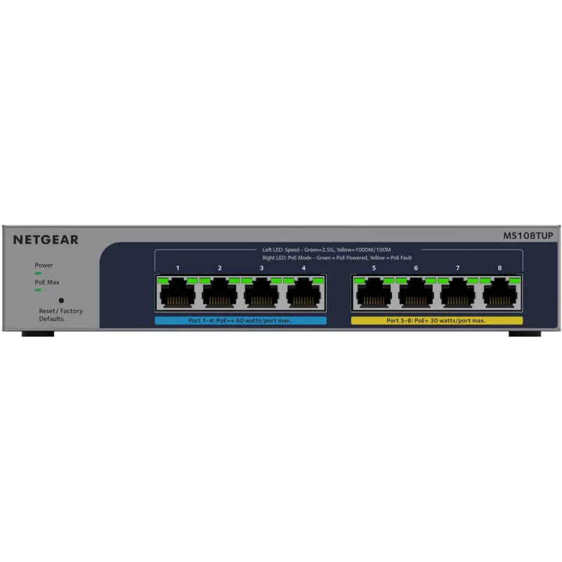 NETGEAR MS108TUP Nepārvaldāms L2 2.5G Ethernet (100/1000/2500) Power over Ethernet (PoE) Pelēks
