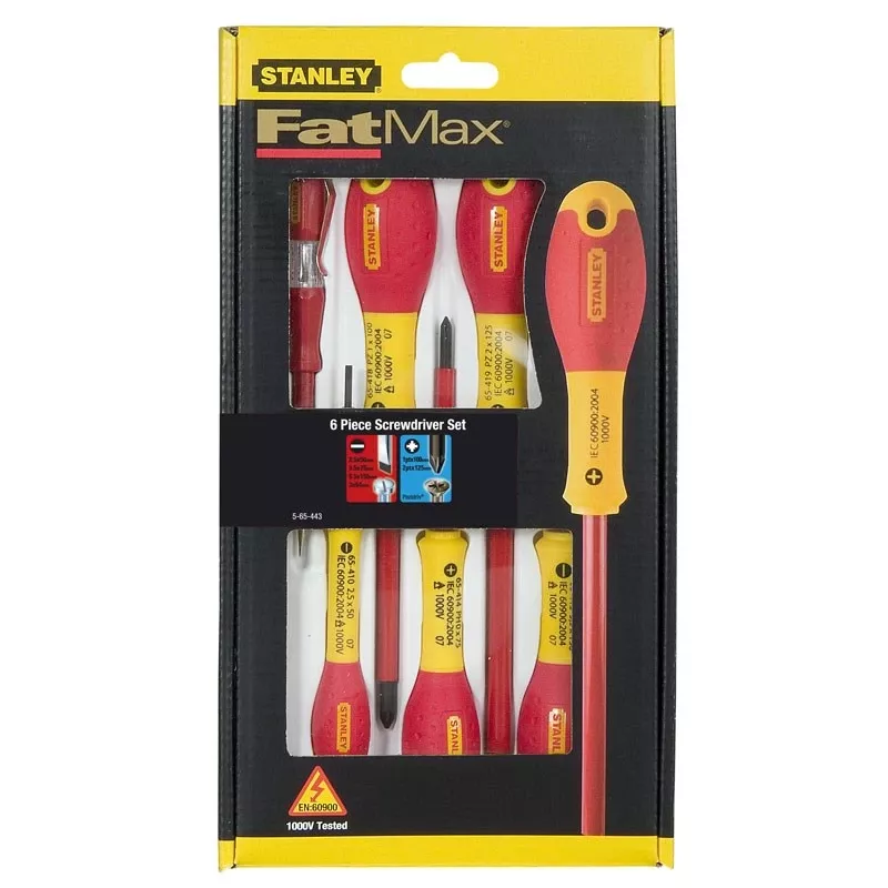 Izolēts plakanu un Pozidriv skrūvgriežu komplekts Stanley FATMAX 0-65-443