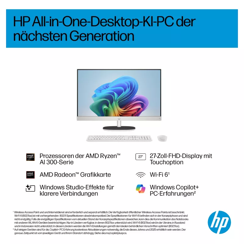 HP All-in-One PC (Complete Solution) 27-ct2073ng AMD Ryzen AI 7-350 512GBSSD 16GB balts (27-ct2073ng)