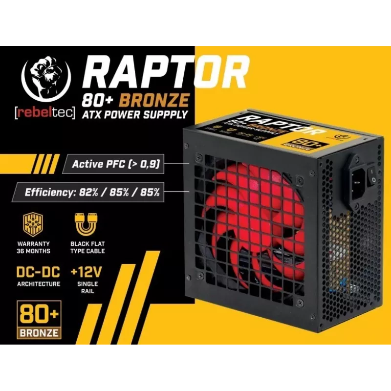Barošanas bloks RAPTOR 600W BRONZE 80+, Viena līnija, DC-DC