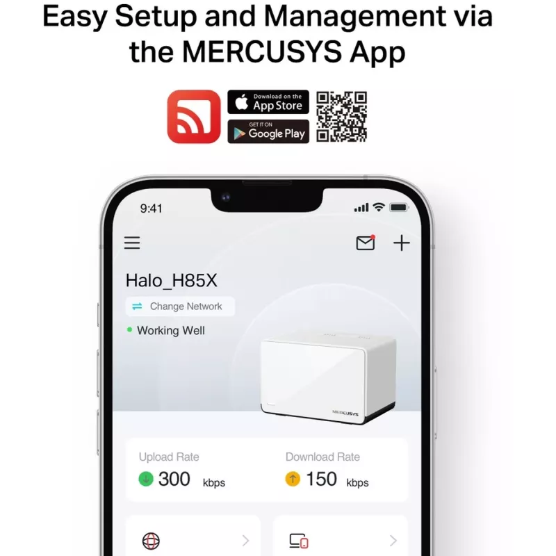 Maršrutētājs MERCUSYS Halo H85X Dual-band Wi‑Fi 6 (802.11ax), 2.4/5 GHz, līdz 2402 Mbps, 3 LAN pieslēgvietas, balts (3 iepakojumā)