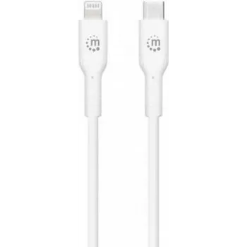 Manhattan USB-C uz Lightning kabelis, uzlāde un sinhronizācija, 1 m, balts, Apple iPhone/iPad/iPod ierīcēm, vīr.-vīr., MFi sertificēts (Apple apstiprinājuma programma), 480 Mbps (USB 2.0), Hi-Speed USB, mūža garantija