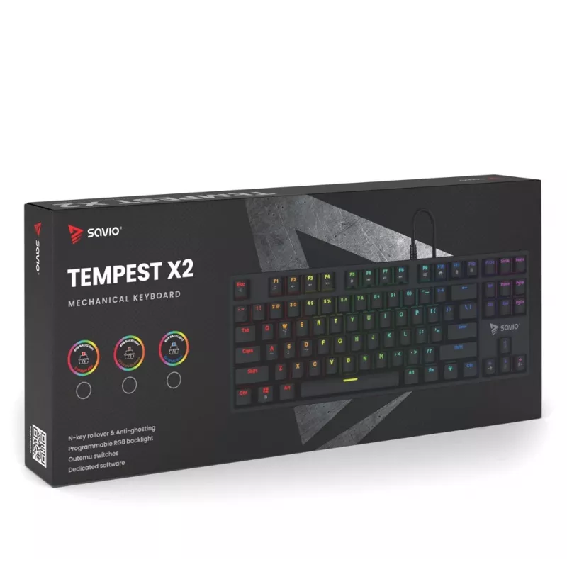 Savio mehāniskā tastatūra RGB Tempest X2 Outemu Brown