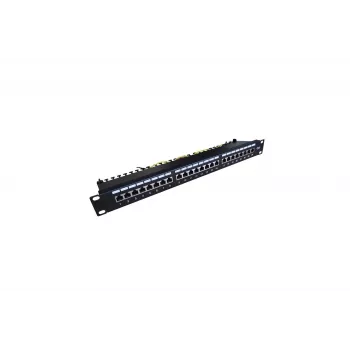 Sadales panelis 19 inch 24 porti, CAT6, S/FTP, 1U, kabeļu atbalsts, melns (komplekts)