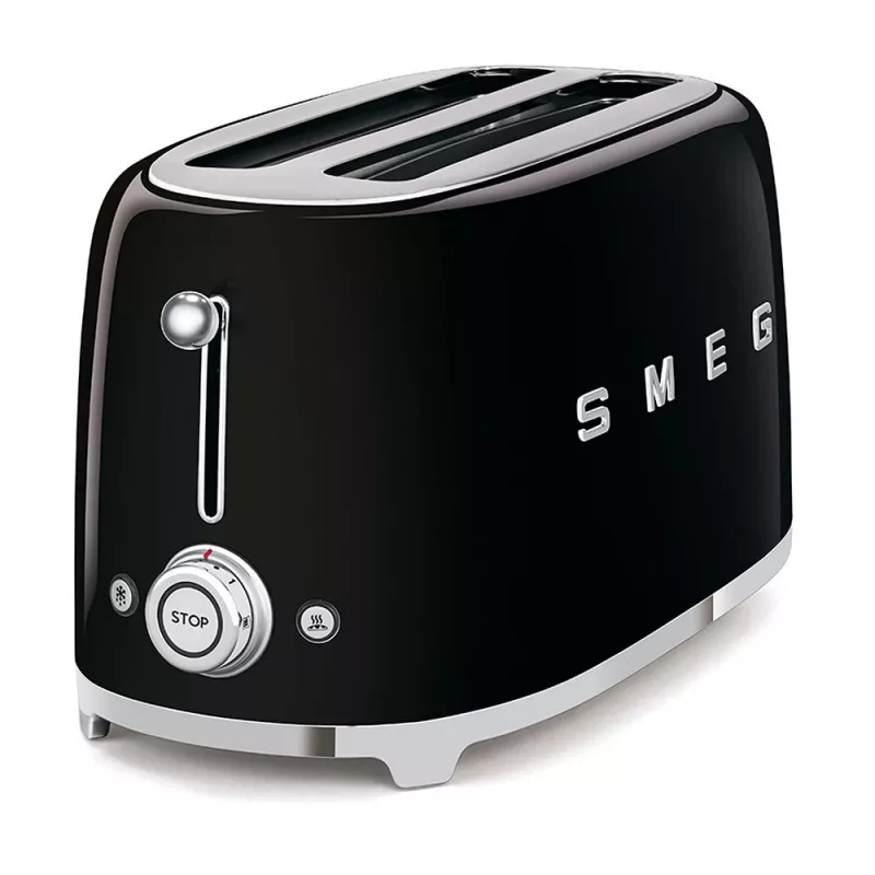 Smeg - TSF02 Toasteris 4 šķēlēm - Melns/lakots/PxAxD 41x20,8x21,5 cm/6 grauzdēšanas pakāpes/1500W