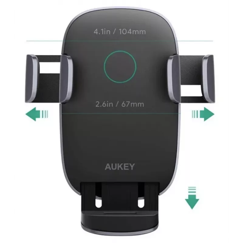 Bezvadu uzlādes telefona turētājs automašīnā Aukey HD-C52 — Qi saderīgs regulējama leņķa automašīnas telefona turētājs ar bezvadu uzlādi