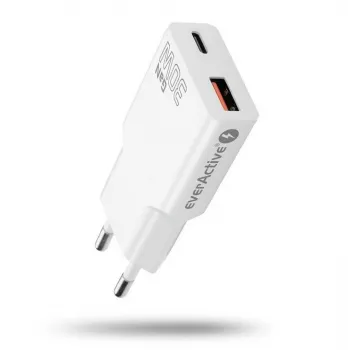 Universāls USB sienas lādētājs everActive SC-380Q Super plāns QC 3.0 — Quick Charge 3.0, kompakts dizains