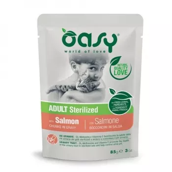Oasy gabaliņi mērcē pieaugušiem sterilizētiem kaķiem, lasis, 85 g