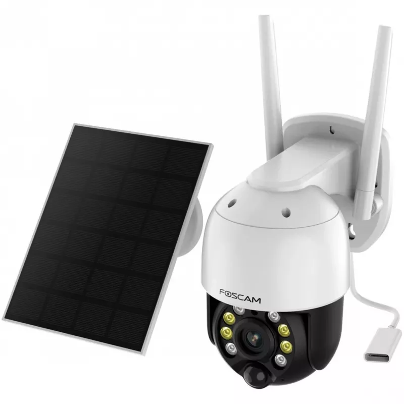 IP drošības kamera Foscam B4 Dome 4 MP (2560×1440), Wi‑Fi 2.4 GHz, IP65, Saules + Akumulators 5000 mAh, 355° panoramēšana, 90° sasvēršana