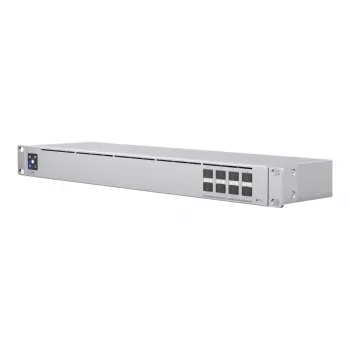 Pārvaldīts L2 tīkla slēdzis UBIQUITI USW-Aggregation — 8 SFP+ sloti, 10G atbalsts, bez ventilatora, 1U statīvā, sudraba
