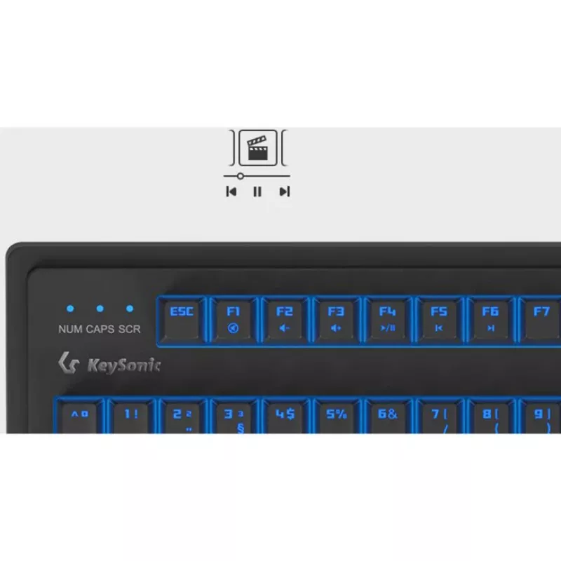Vadu mehāniskā pilna izmēra tastatūra KeySonic KSK-8202ELU-T (DE) — USB, Vācu izkārtojums, Melna