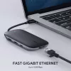 Klēpjdatora dokstacija AUKEY CB-C71 — 3x USB‑C (USB 3.2 Gen1), HDMI, RJ‑45, MicroSD, USB PD 100W, 0,15 m kabelis, melna