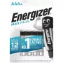 Vienreizējā baterija Energizer MAXPLUS AAA 4 gab., Alkaline, 1,5V, darba temperatūra -18–55°C