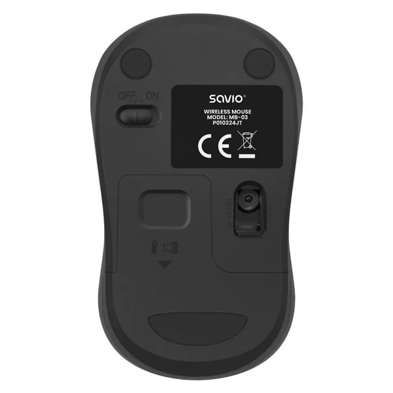 Bezvadu pele SAVIO MB-03, Bluetooth saskarne, 1000 DPI, AA baterija, 99×60×39 mm, 51 g, komplektā uztvērējs