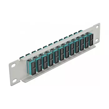 Optisko šķiedru plāksteru panelis DeLOCK 10 collu 12 portu SC Duplex Aqua 1U pelēks