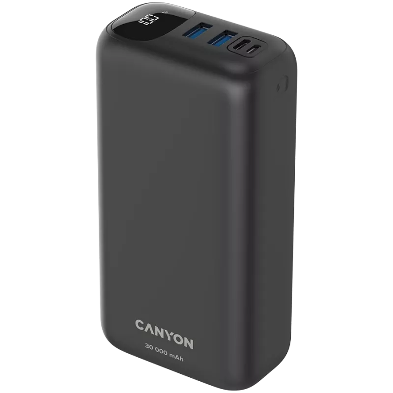 Canyon Powerbank PB-301 30000 mAh PD/QC/Displejs melns mazumtirdzniecība