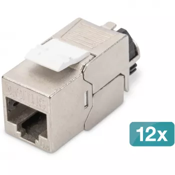 Keystone modulis DIGITUS CAT 6A ekranēts ar inteliģentu kabeļu pārvaldnieku, plakans RJ-45, 14,5×34,5×21 mm — 12 gab.