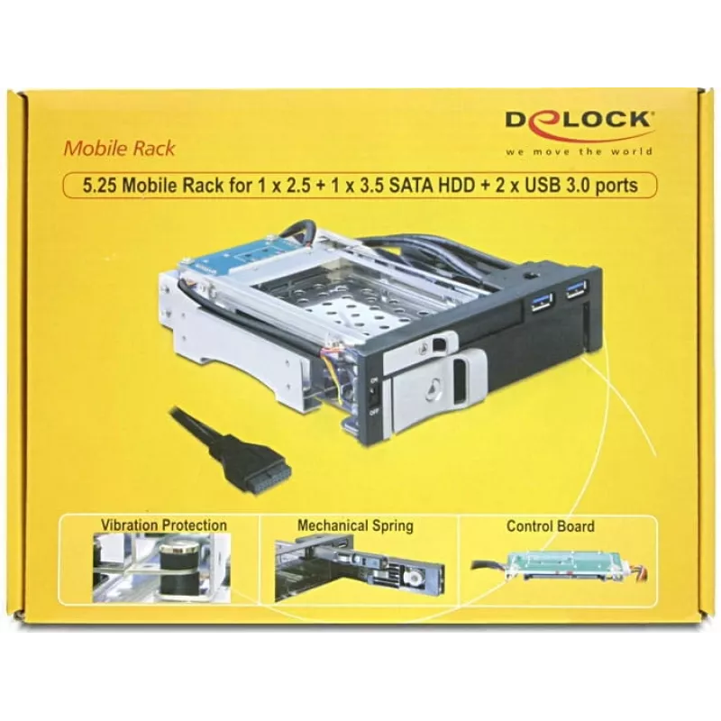 DeLOCK 5,25 mobilais nodalījums 1 x 2,5 + 1 x 3,5 SATA HDD + 2 x USB3.0 porti - mobilais atmiņas nodalījums - 6,4 cm, 8,9 cm (2.5, 8,90 cm (3.5)) (47209)