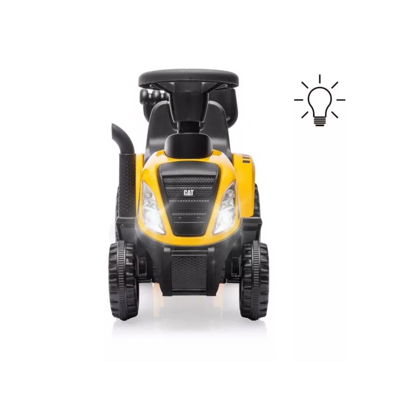 CAT traktors ar piekabi, dzeltens, braucamais