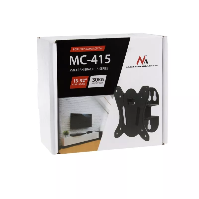 TV sienas stiprinājums MACLEAN MC-415 13–32 collu ekrāniem, VESA 100×100, maksimālā slodze 30 kg