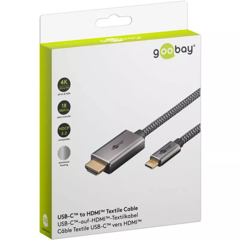 USB pītais adaptera kabelis, USB-C spraudnis > HDMI spraudnis, 4K / 60 Hz (melns/sudraba, 2 metri)