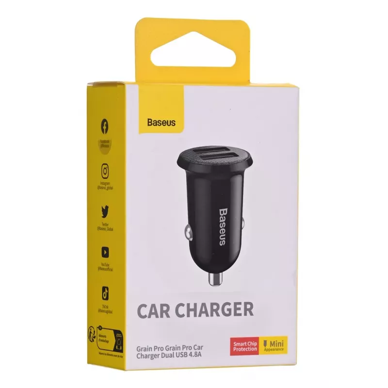 Baseus Gain Pro Universal Auto lādētājs Melns — 2× USB 2.0, 2.4 A katrā portā, Ieeja 12–24 V, 5 V izeja