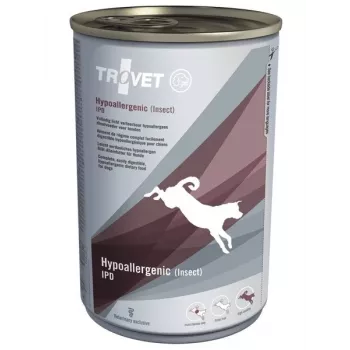 Veterinārās diētas suņu barība TROVET Hypoallergenic Insect IPD Puppy Food 400 g – kukaiņu formula, olbaltumvielas 7%, tauki 6%, mitrums 78%