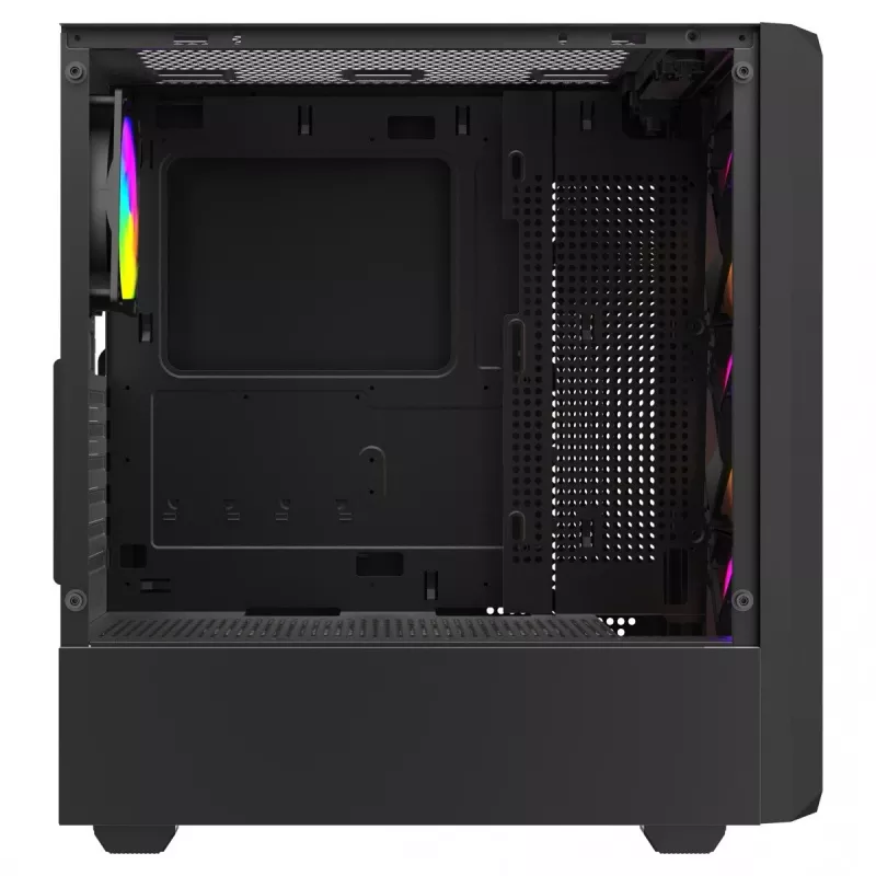PC kuba korpuss SAVIO Noctis Glass RGB — Melns, ATX/Micro-ATX, 210×410×450 mm, 3×120 mm priekšējie ventilatori
