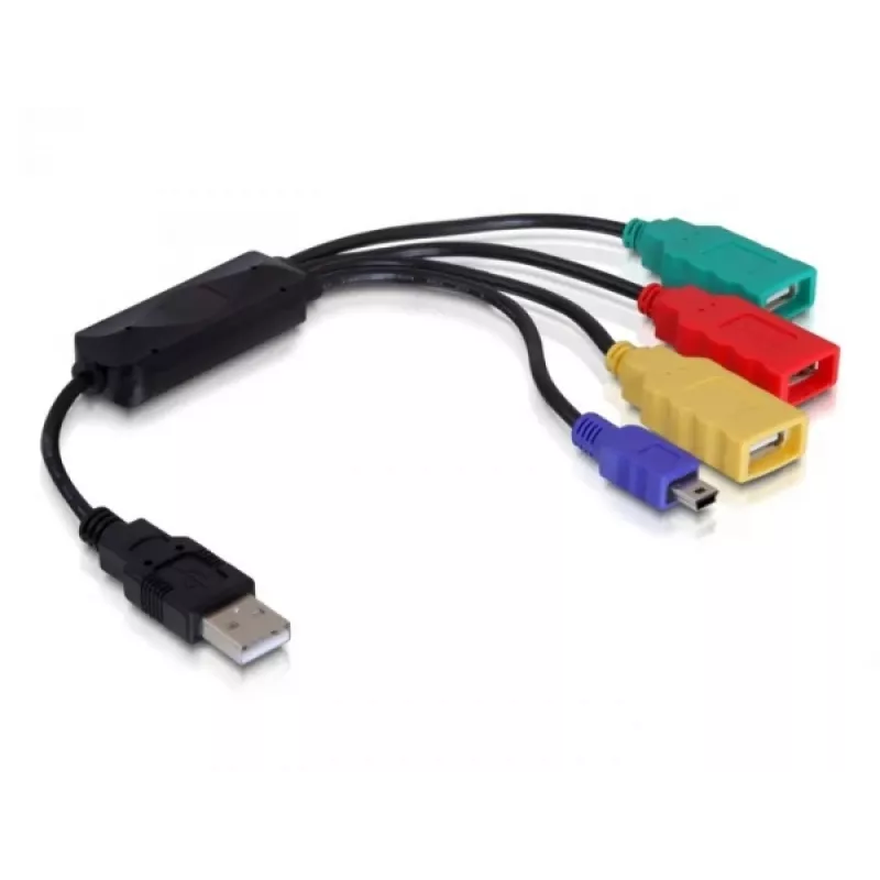 DeLock USB2.0 ārējais 4 portu kabeļu HUB - Hubs - 4 x USB2.0 - Galddatoram (61724)