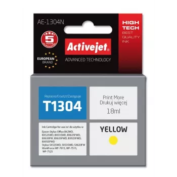 Tintes kasetne ActiveJet AE-1304N dzeltena, saderīga ar Epson, augsta (XL) ietilpība, 18 ml krāsvielu bāzes tinte