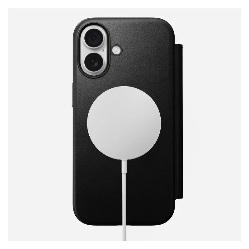 Folio maciņš tālrunim Nomad Modern Leather Folio priekš Apple, piemērots līdz 16 cm (6,3 collu) ekrāniem, melns